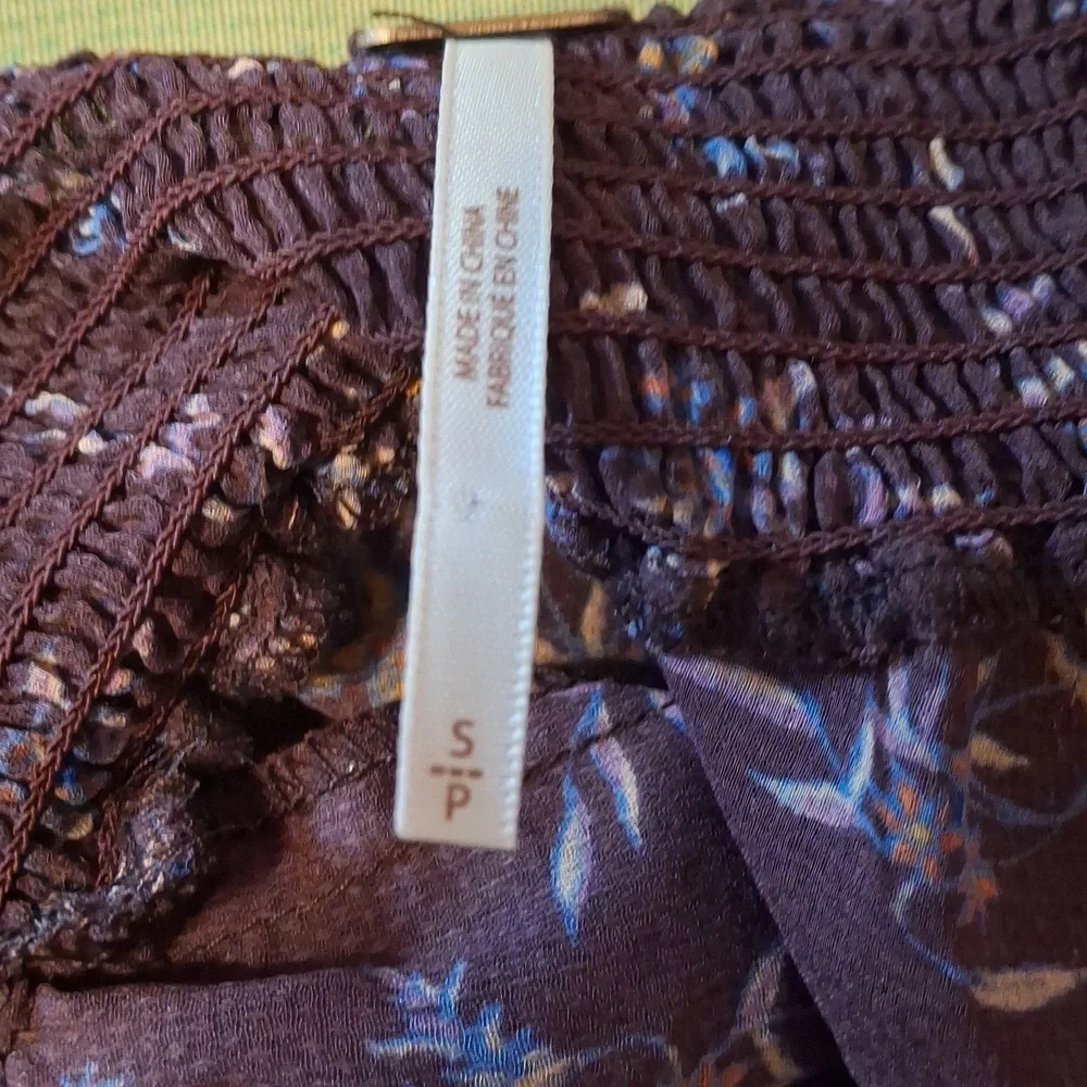 Free People Purple Floral Boho Off-Shoulder Babydoll Top Sz S - Picture 4 of 6